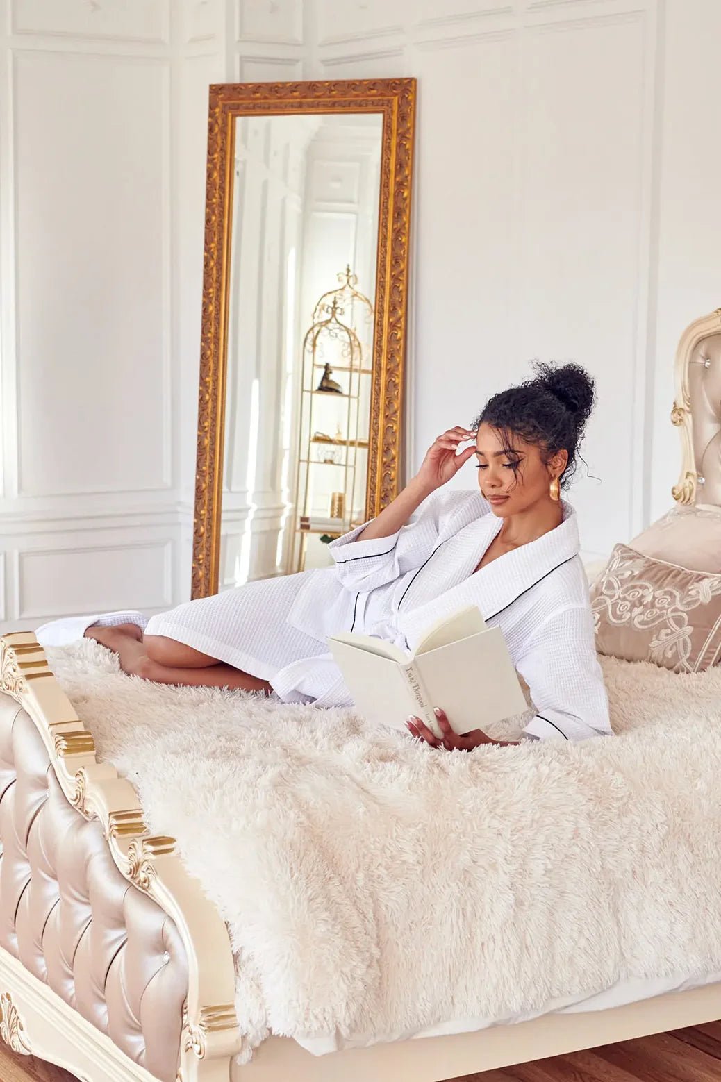 Full Sleeve Cotton Waffle Bathrobe with Piping - Bella Babe by SK