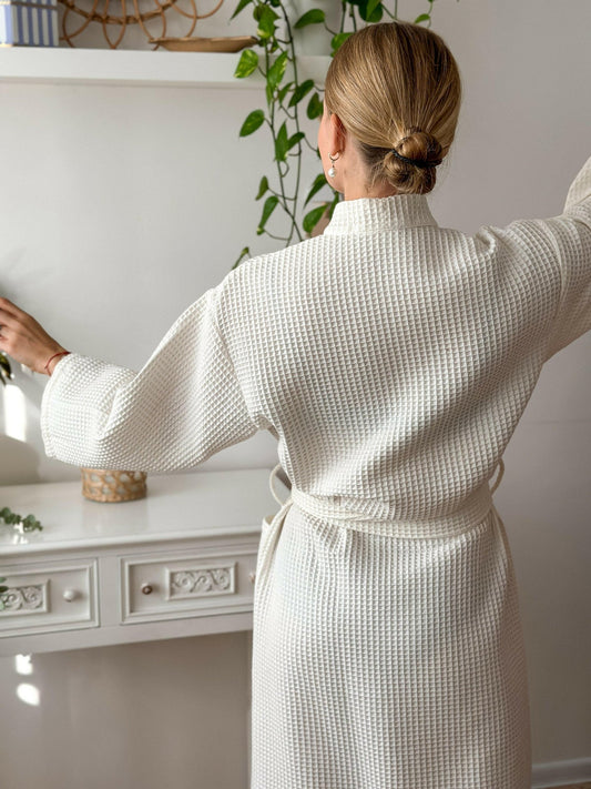 Full Sleeve Cotton Waffle Bathrobe - Bella Babe by SK