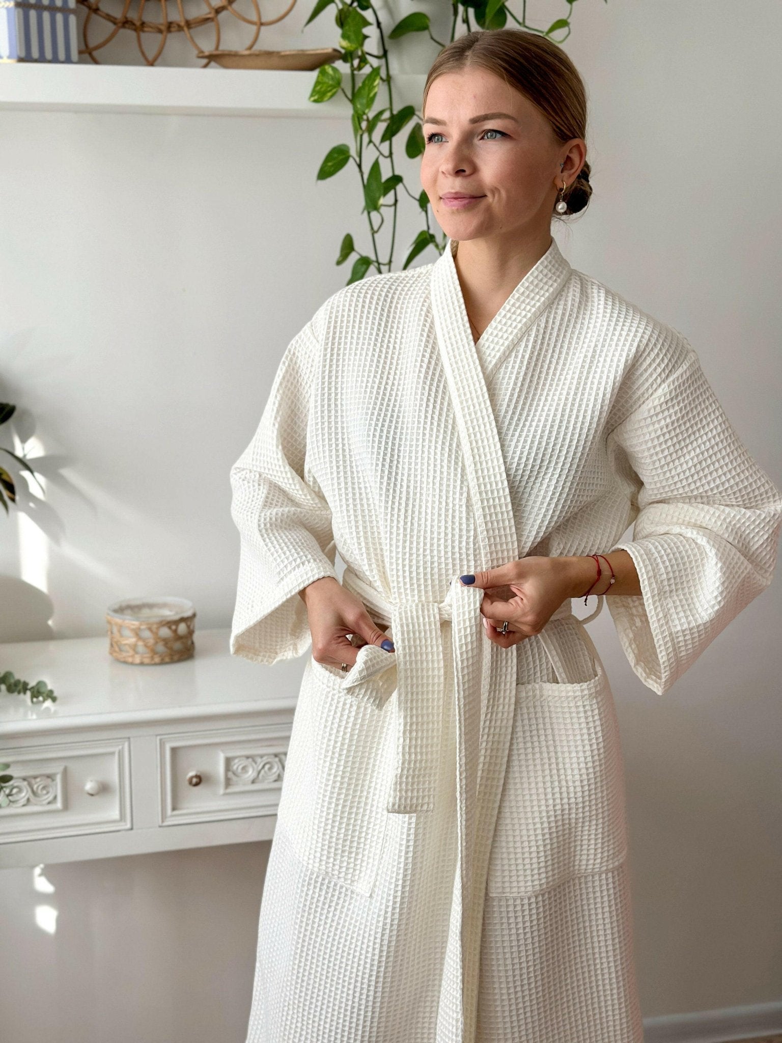 Full Sleeve Cotton Waffle Bathrobe - Bella Babe by SK