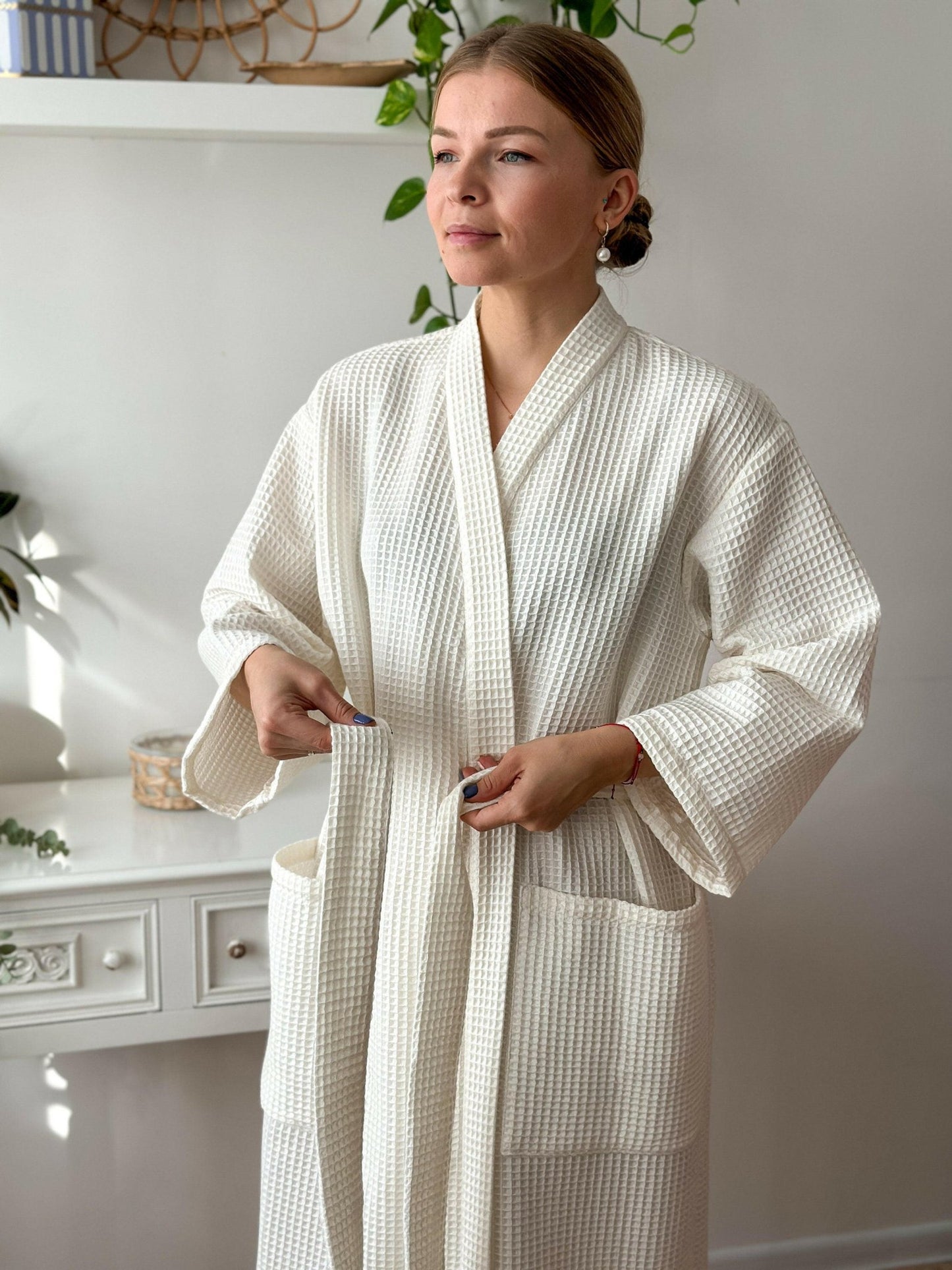 Full Sleeve Cotton Waffle Bathrobe - Bella Babe by SK
