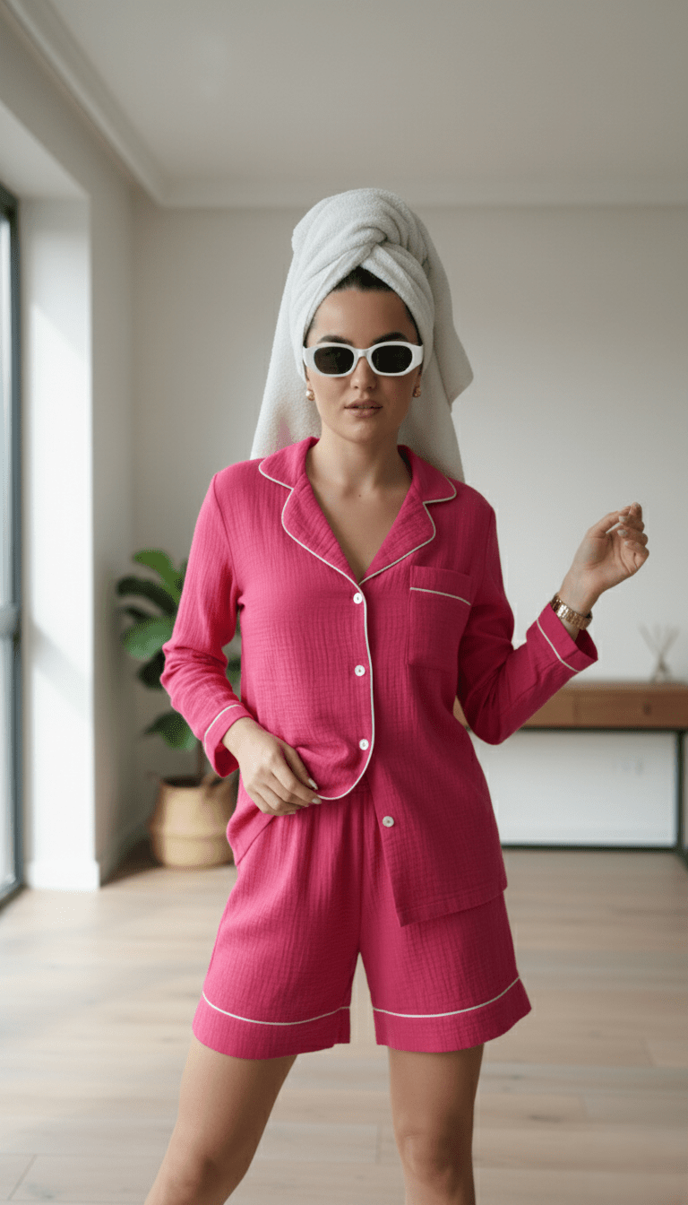 Full Sleeve Shorts Set in Muslin - Bella Babe by SK