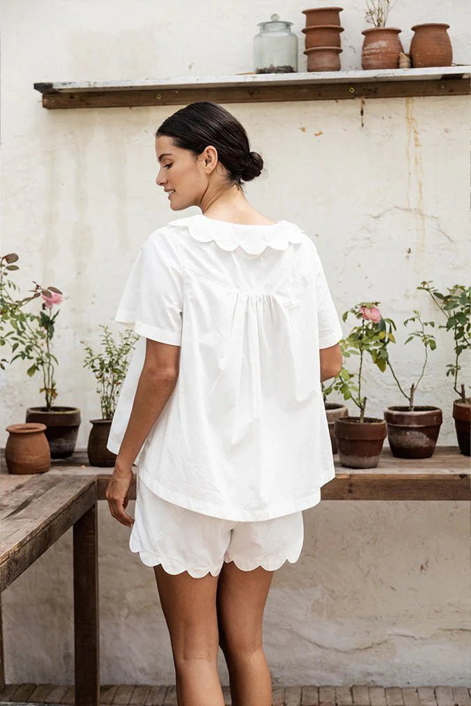 Gingham Cotton Pyjama Set for Women | Scallop Peter Pan Collar Co-ord | Half Sleeve Shirt & Shorts | Soft Cotton Sleepwear - Bella Babe by SK