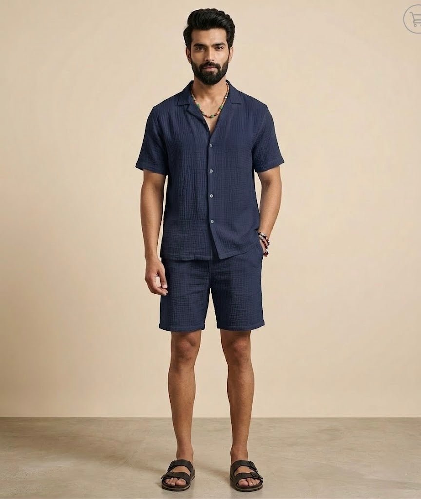 Half Sleeve Muslin Coord Set for Men - Bella Babe by SK