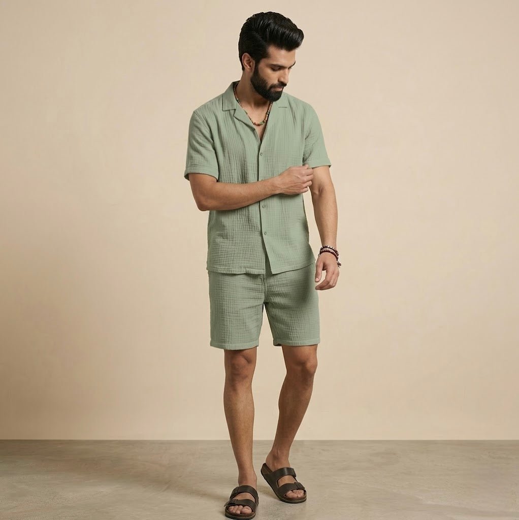 Half Sleeve Muslin Coord Set for Men - Bella Babe by SK