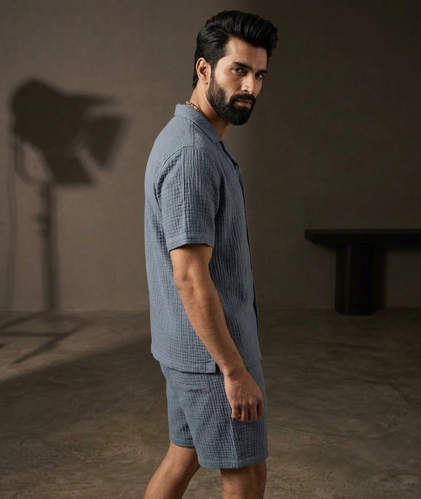 Half Sleeve Muslin Coord Set for Men - Bella Babe by SK