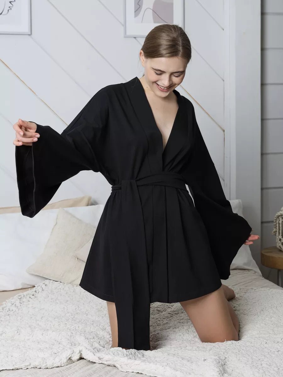 Hot Girl Mini Robe in Black 100% Cotton - Bella Babe by SK