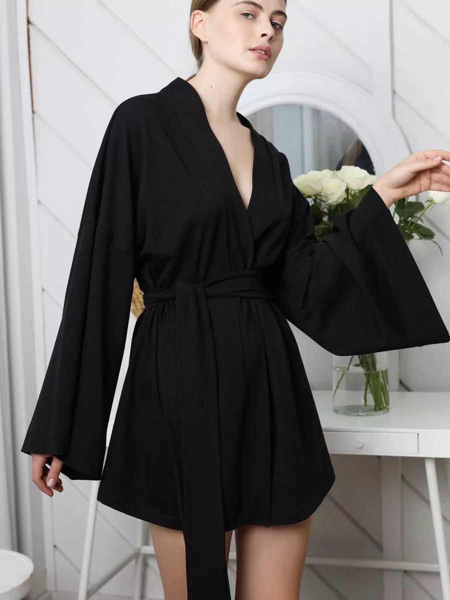Hot Girl Mini Robe in Black 100% Cotton - Bella Babe by SK