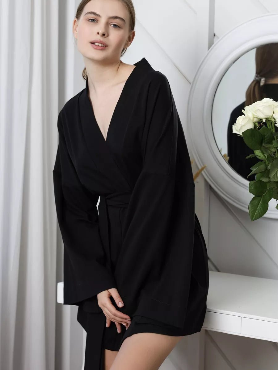 Hot Girl Mini Robe in Black 100% Cotton - Bella Babe by SK