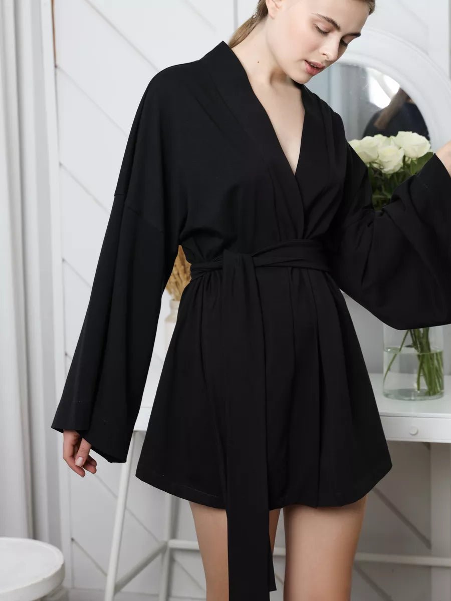 Hot Girl Mini Robe in Black 100% Cotton - Bella Babe by SK