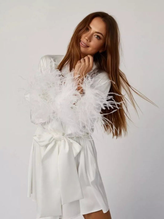 Hot Girl Mini Robe with Feather - Bella Babe by SK