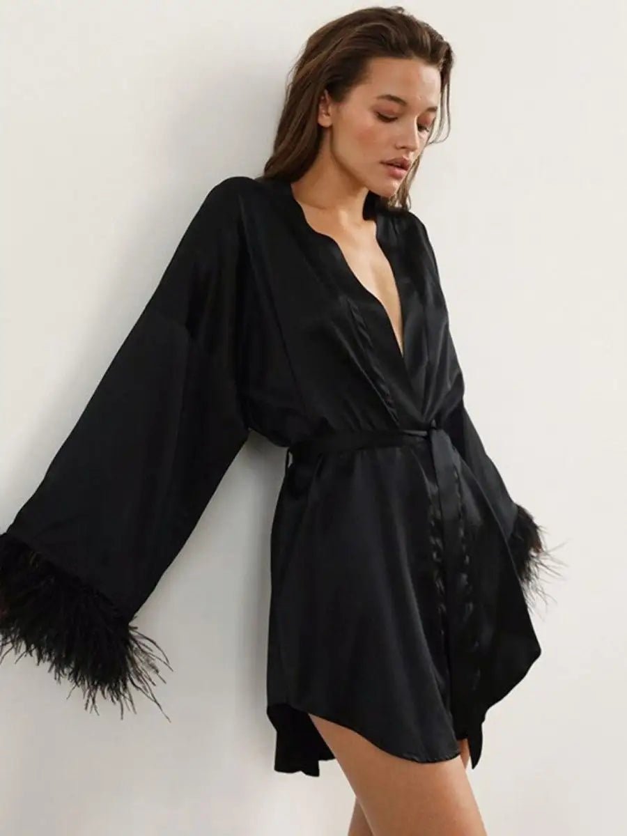 Hot Girl Mini Robe with Feather - Bella Babe by SK