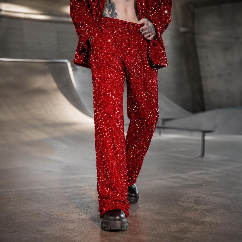Stardust Sequin Suit Set, Unisex Blazer & Wide Leg Trousers