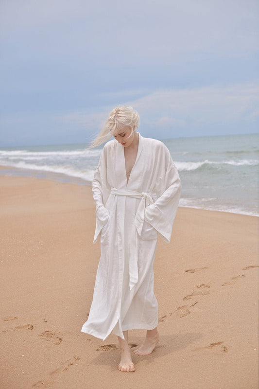 Long Robe in White Linen