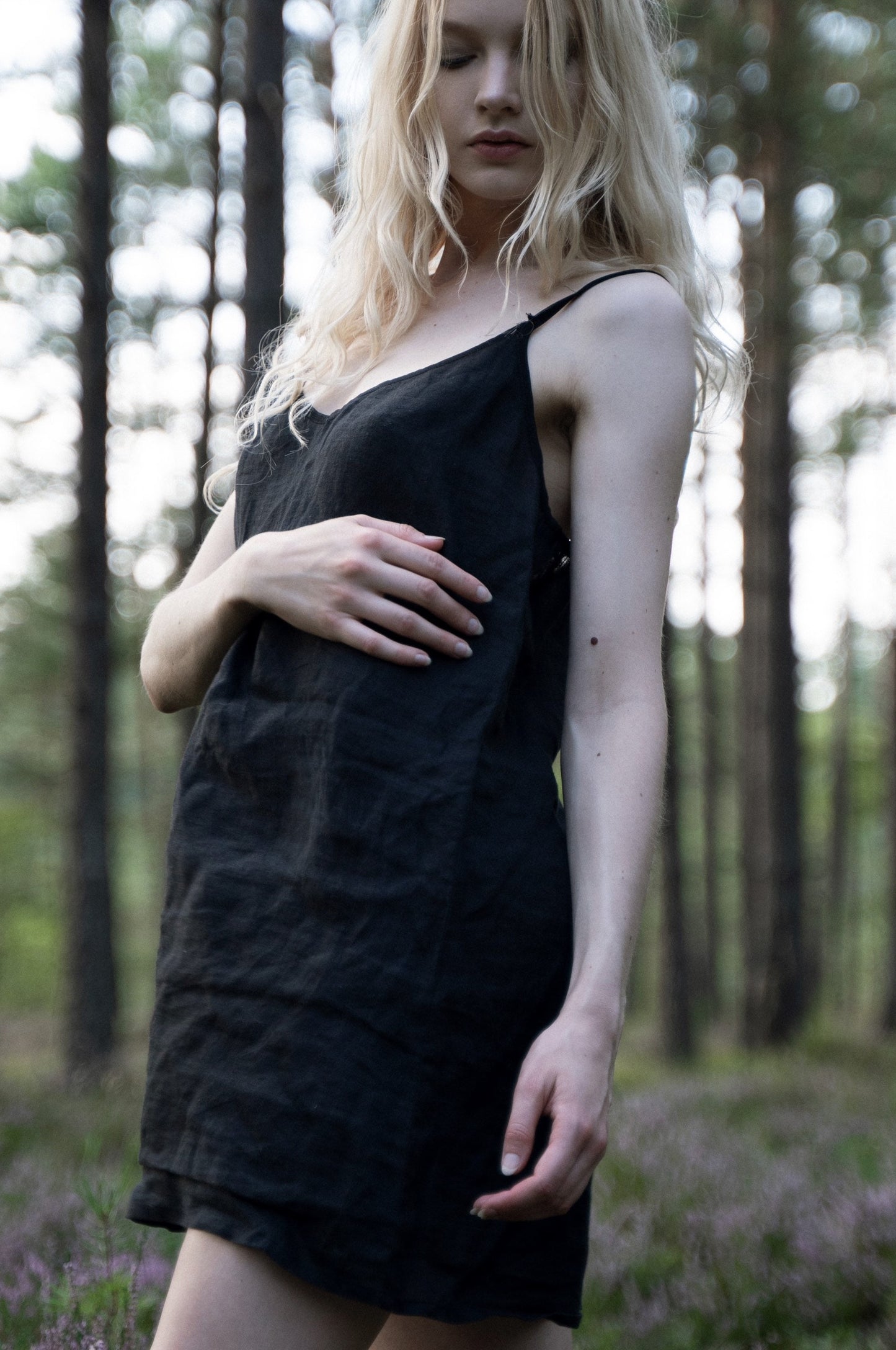 Linen Slip Dress in Black