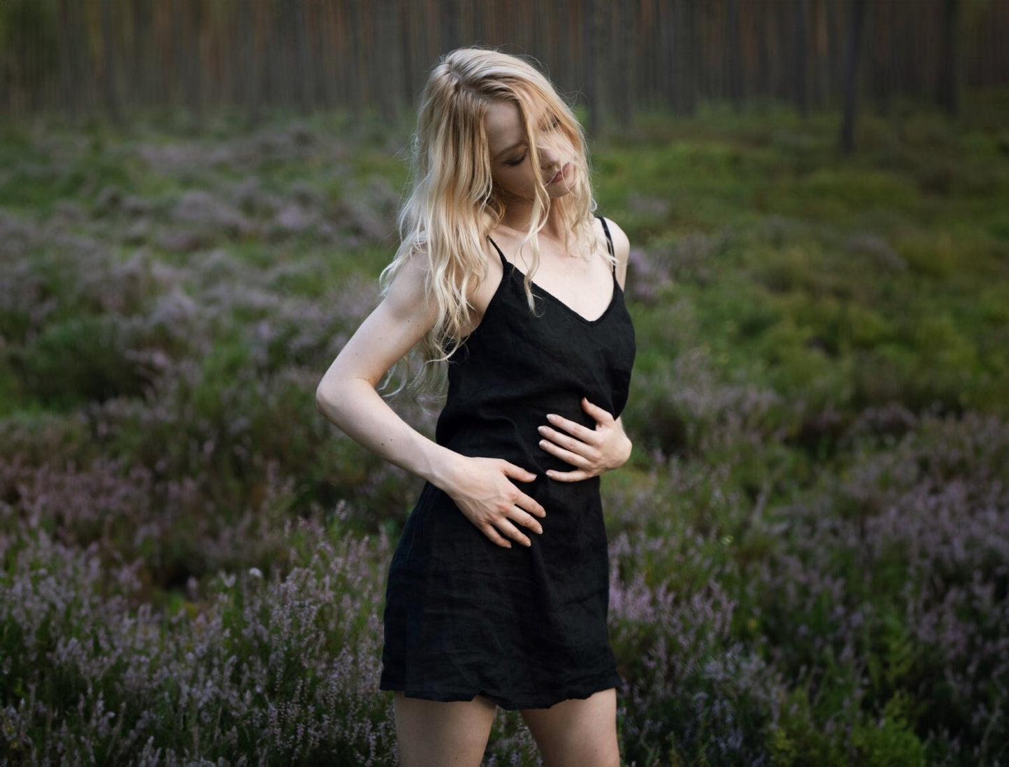 Linen Slip Dress in Black