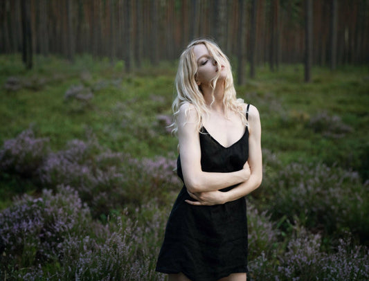 Linen Slip Dress in Black.