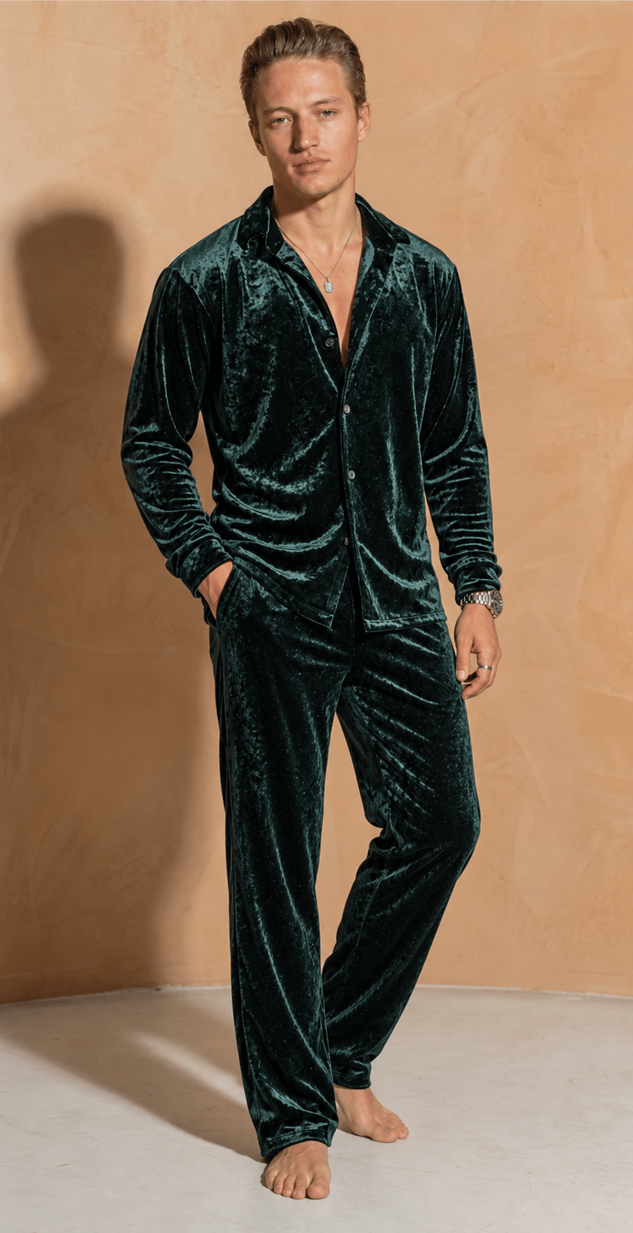 Italian Velvet Shirt & Trousers Co-ord Set for Men, Stretch Party Wear - Bella Babe by SK