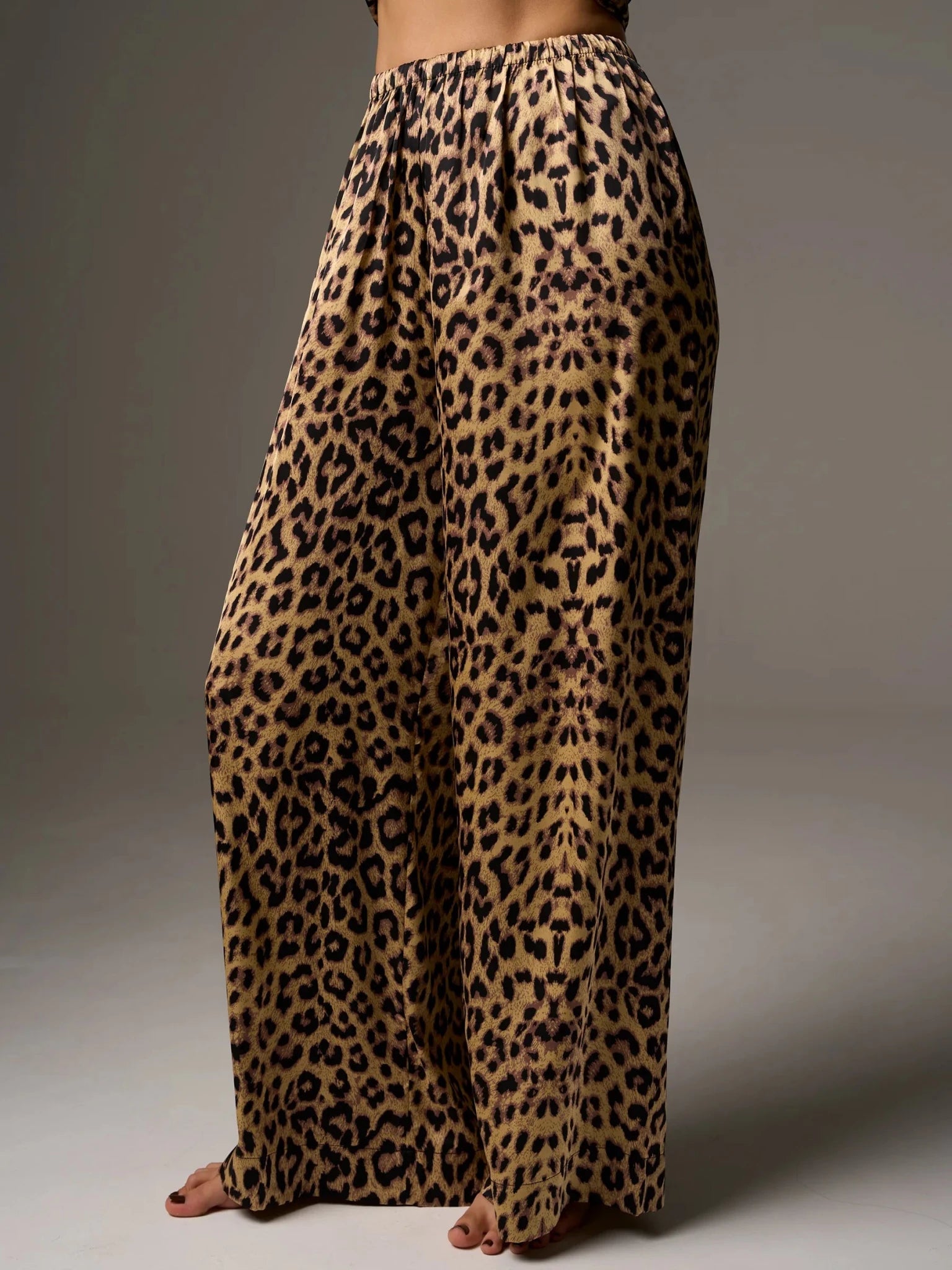 Leopard Print Satin Camisole & Wide Leg Pants Set | Tie-Front Wrap Top Co-ord | Sexy Satin Lounge Set for Women - Bella Babe by SK