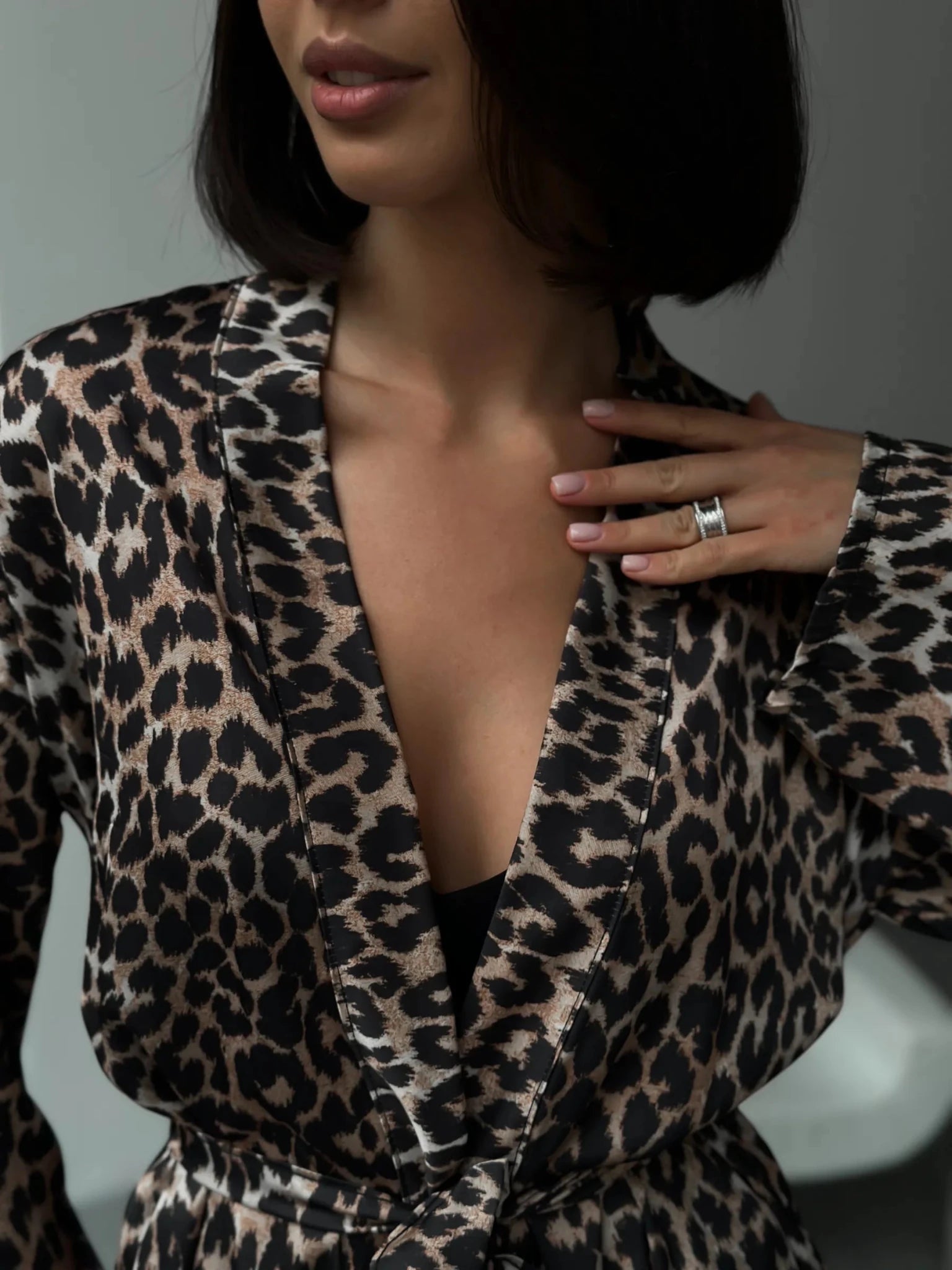 Leopard Print Satin Robe & Shorts Set | Sexy Belted Kimono Robe with Booty Shorts | Animal Print Lingerie Loungewear for Women - Bella Babe by SK