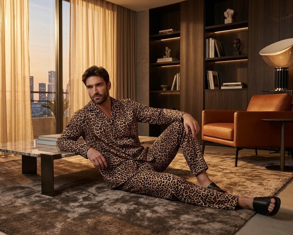 Leopard Satin Classic Shirt & Pajama Set - Bella Babe by SK
