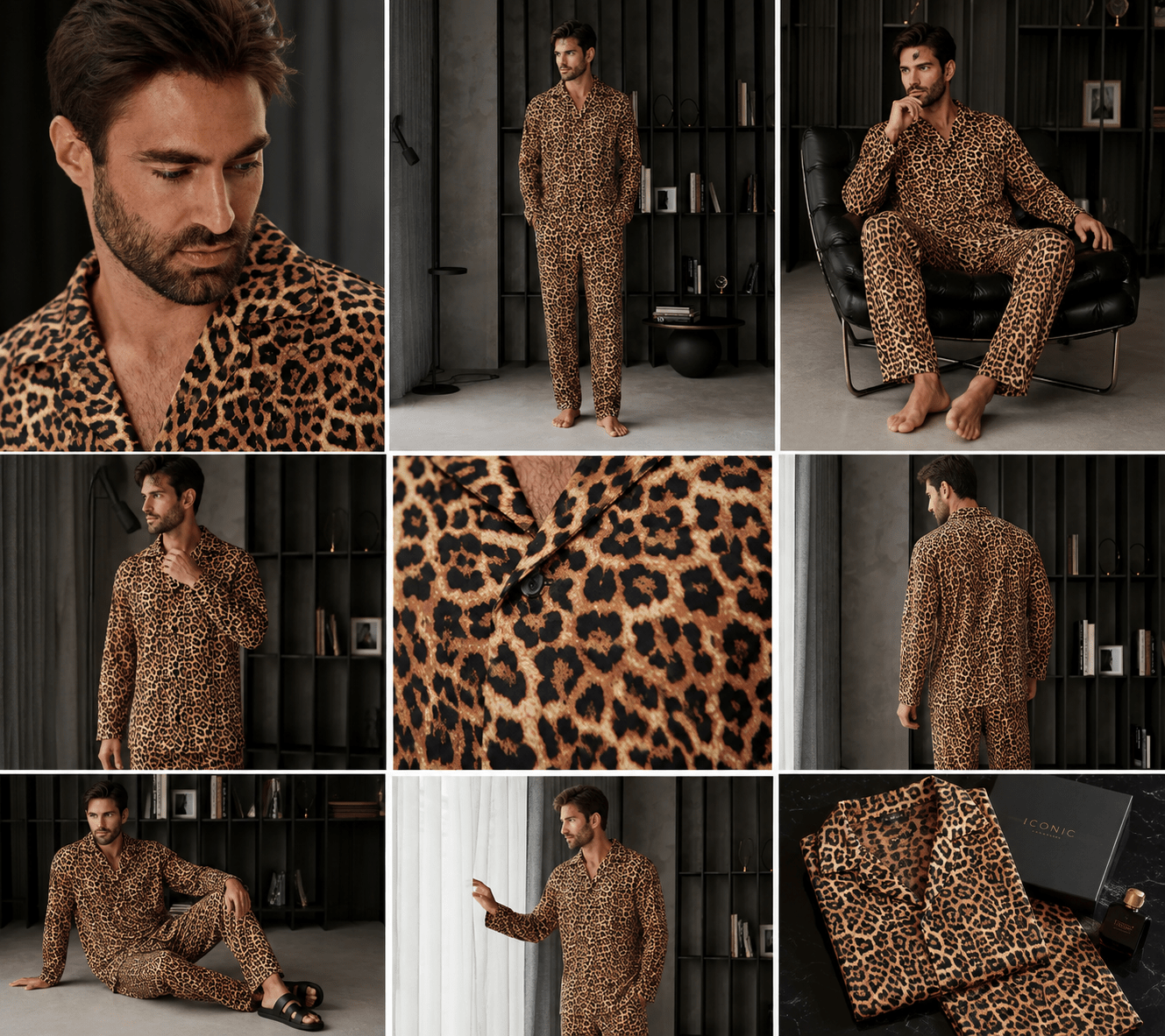 Leopard Satin Classic Shirt & Pajama Set - Bella Babe by SK