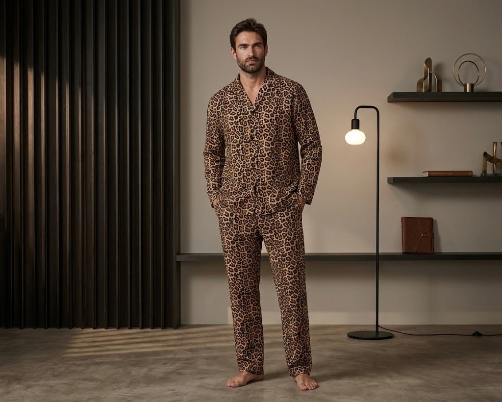 Leopard Satin Classic Shirt & Pajama Set - Bella Babe by SK