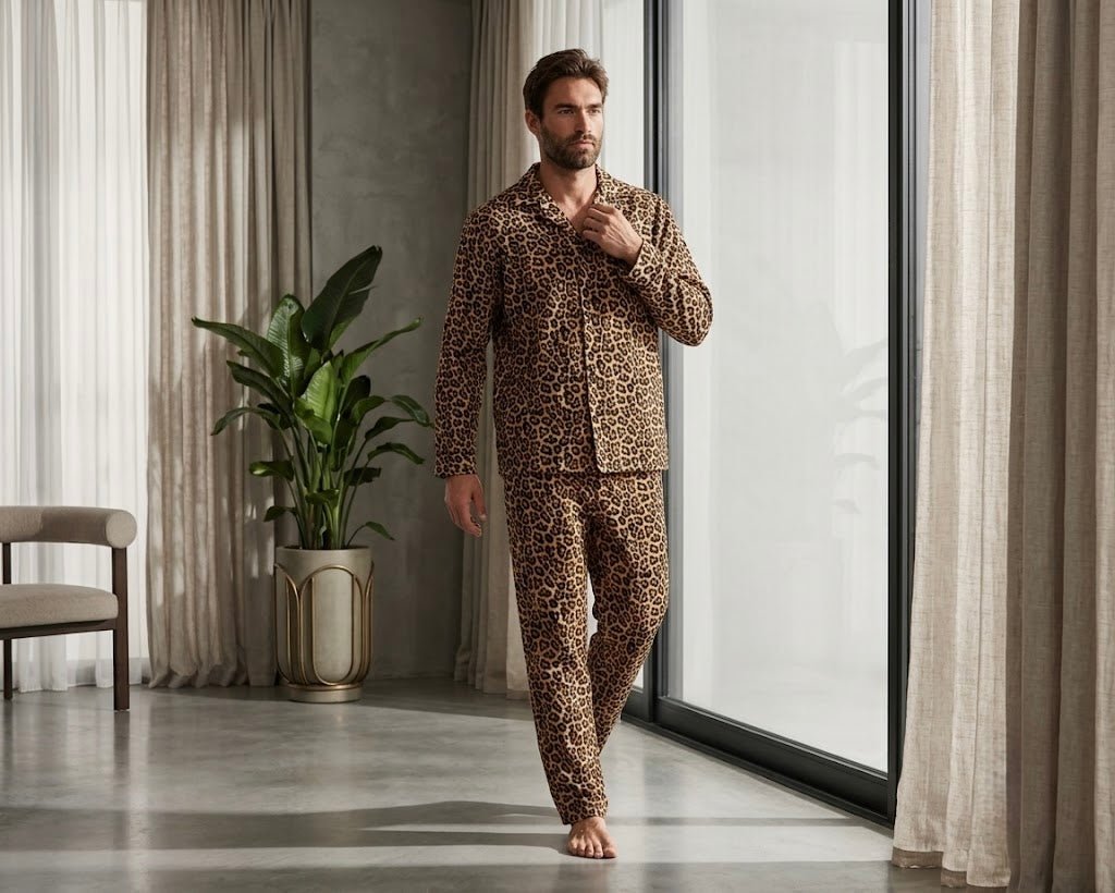 Leopard Satin Classic Shirt & Pajama Set - Bella Babe by SK
