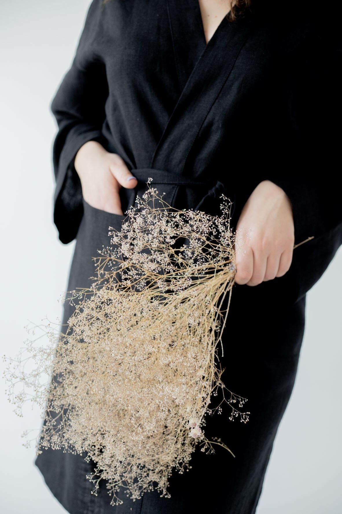 Linen Short Robe in Black - Bella Babe by SK