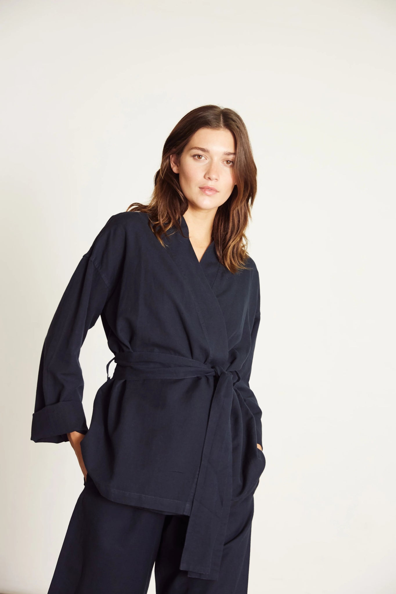 Linen Wrap Set with Pallazo in Navy Blue - Bella Babe by SK