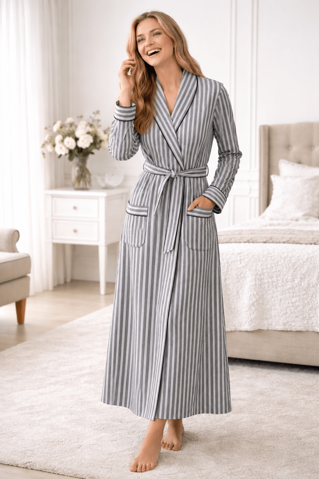 Long Robe in Cotton for Women | Breathable Comfortable Homewear - Bella Babe by SK