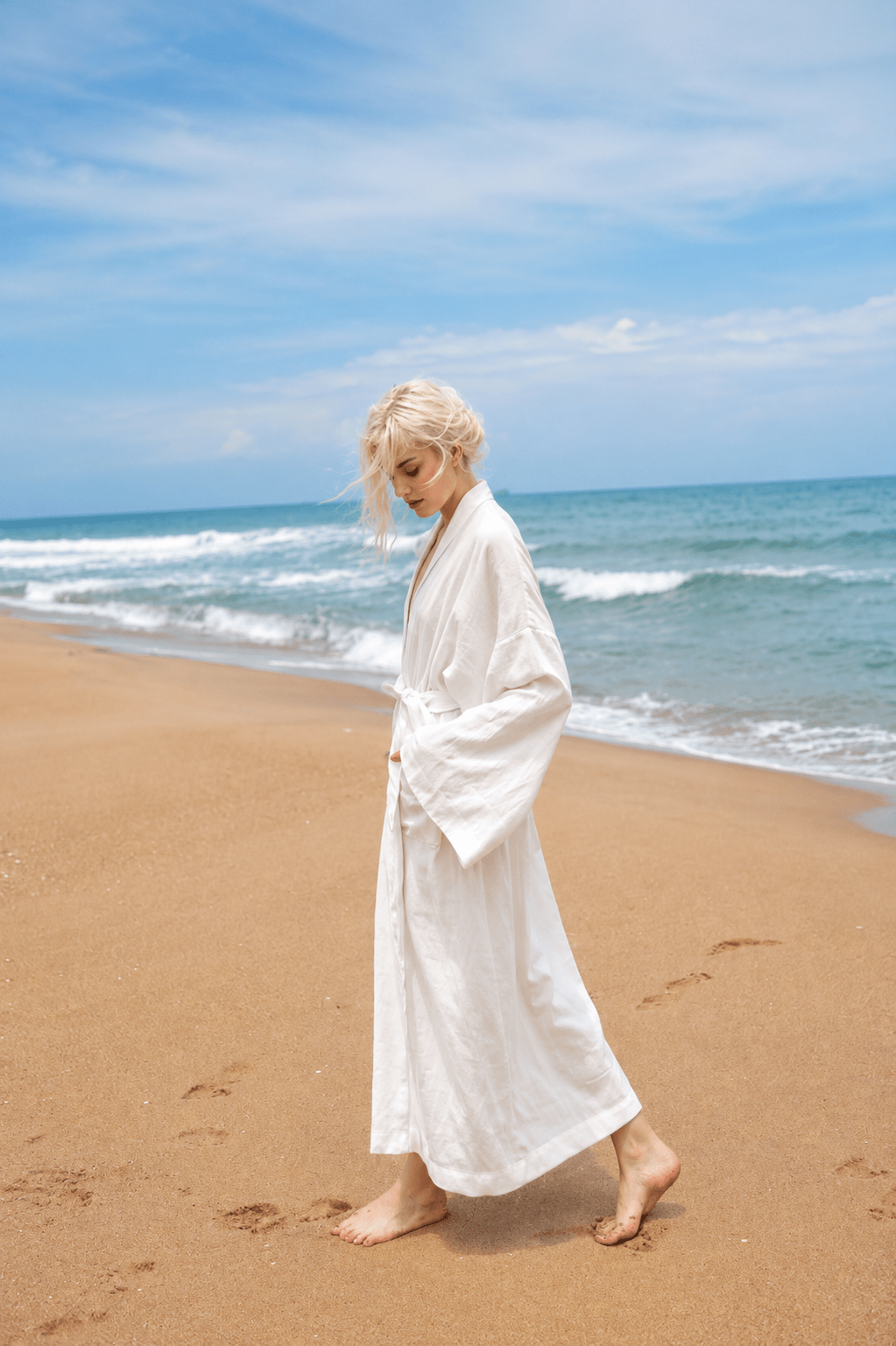 Long Robe in White Linen - Bella Babe by SK