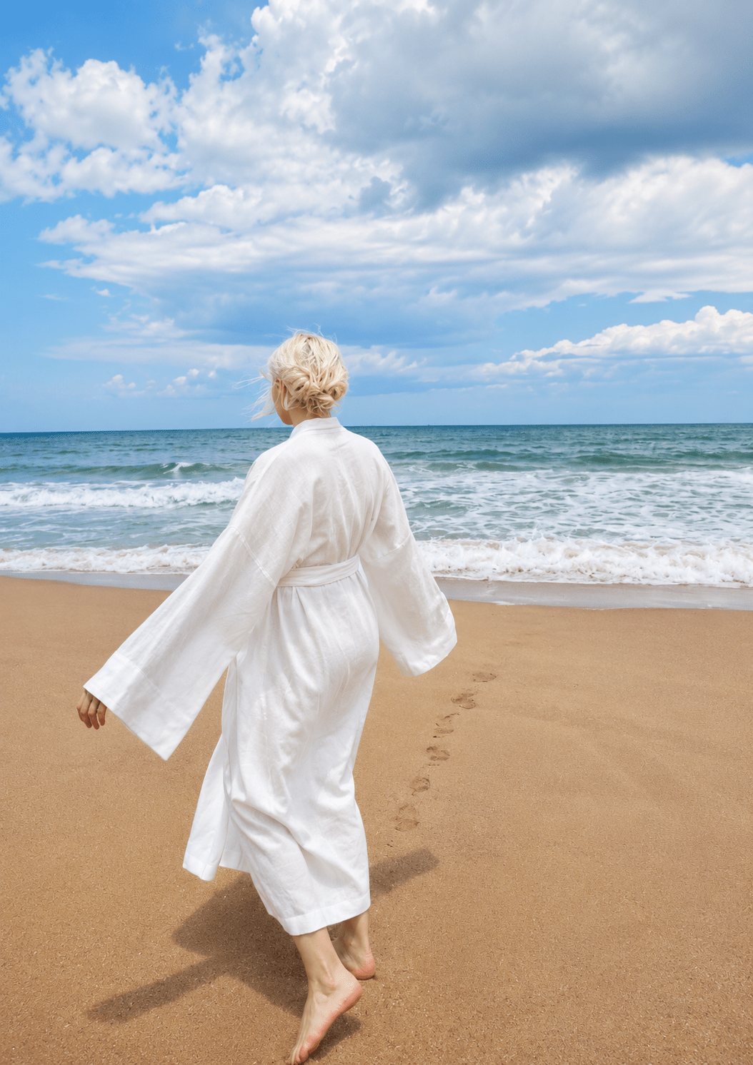Long Robe in White Linen - Bella Babe by SK
