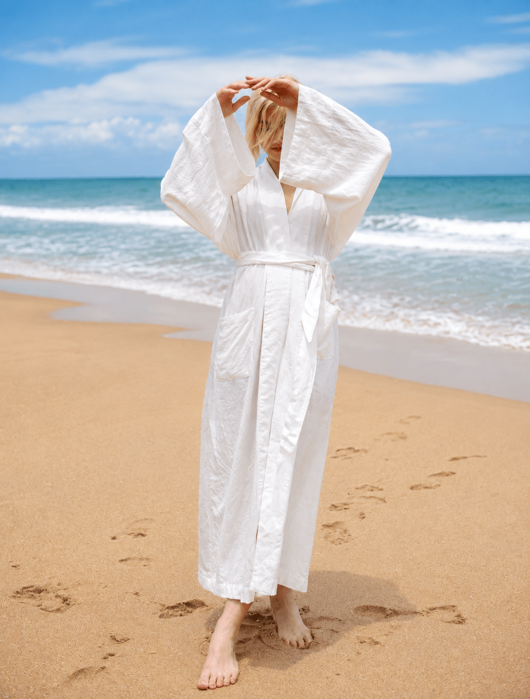 Long Robe in White Linen - Bella Babe by SK