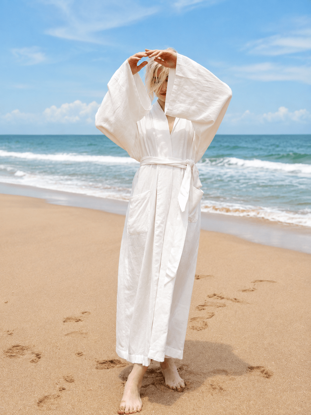 Long Robe in White Linen - Bella Babe by SK