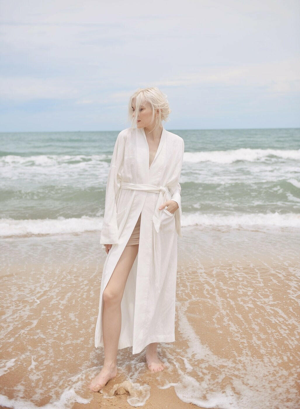 Long Robe in White Linen - Bella Babe by SK