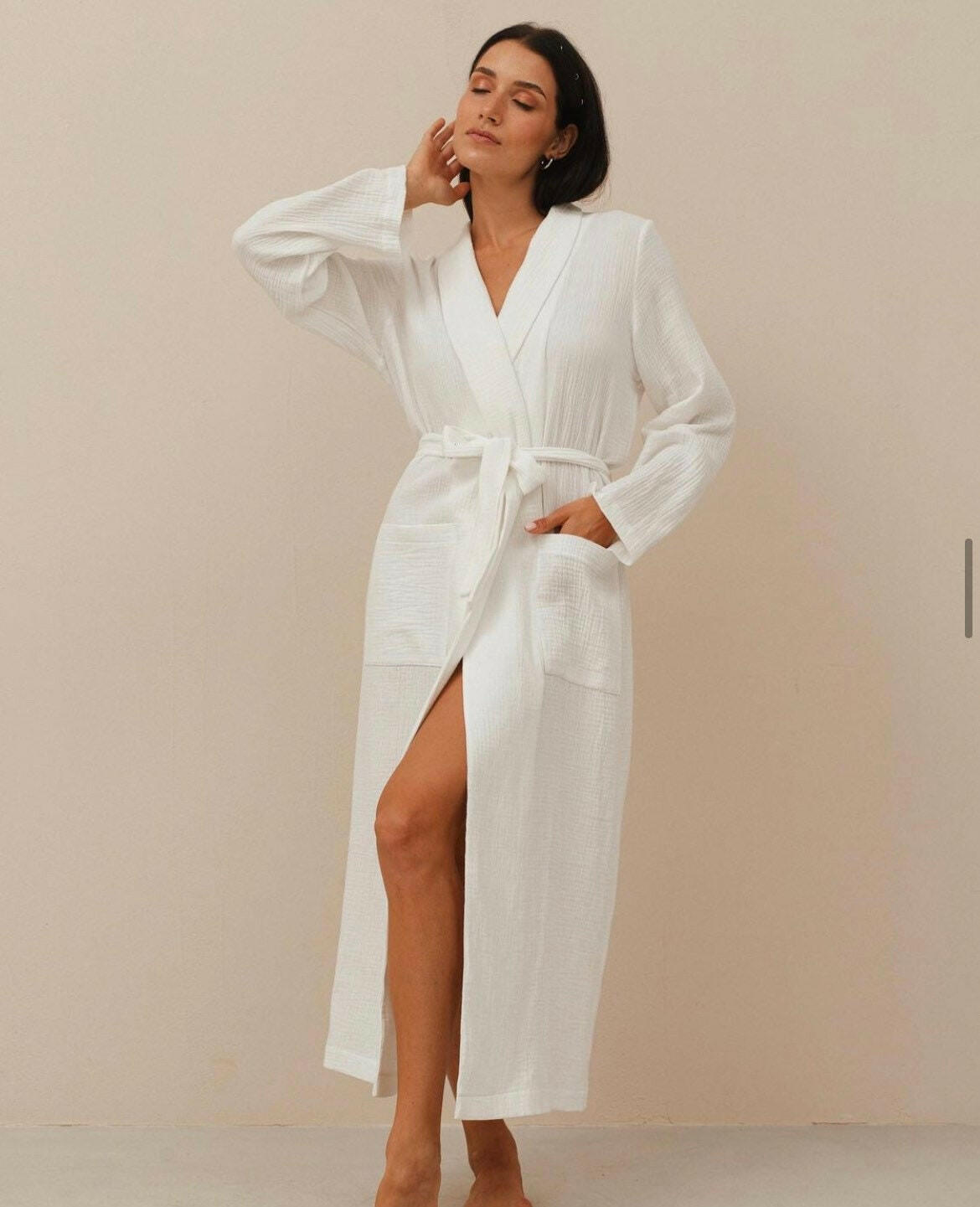 Long Robe in White Muslin - Bella Babe by SK