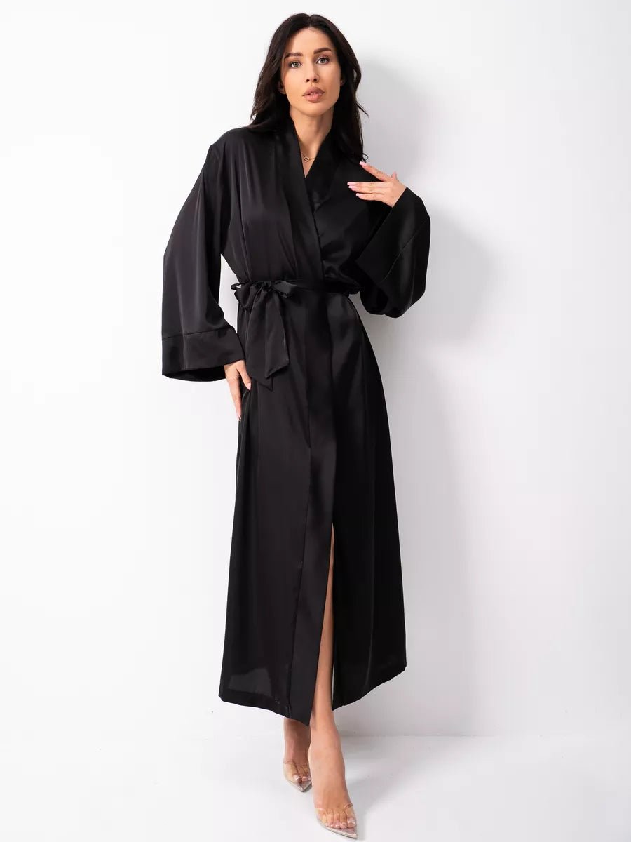 Long Satin Robe in Black - Bella Babe by SK