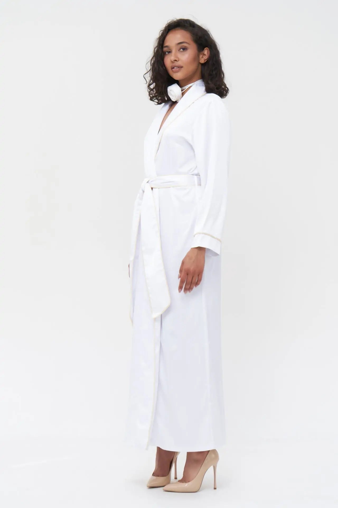 Long Satin Robe with Contrast Piping - Bella Babe by SK