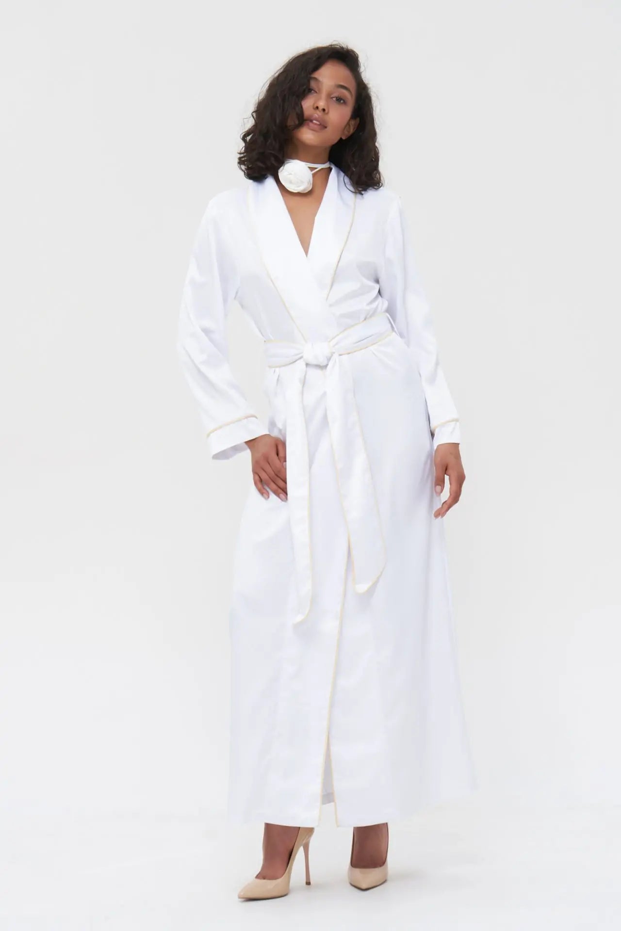 Long Satin Robe with Contrast Piping - Bella Babe by SK