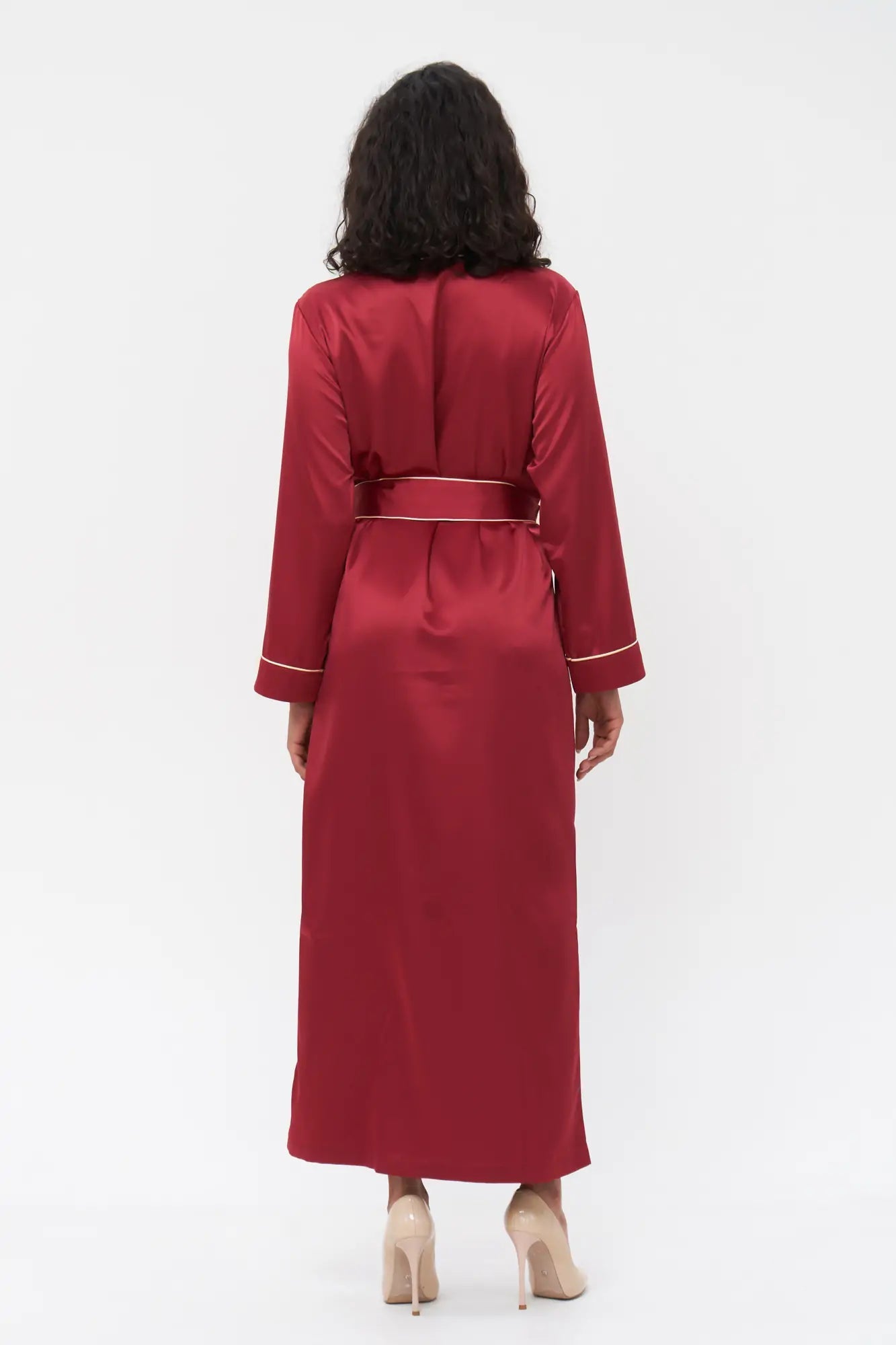 Long Satin Robe with Contrast Piping - Bella Babe by SK