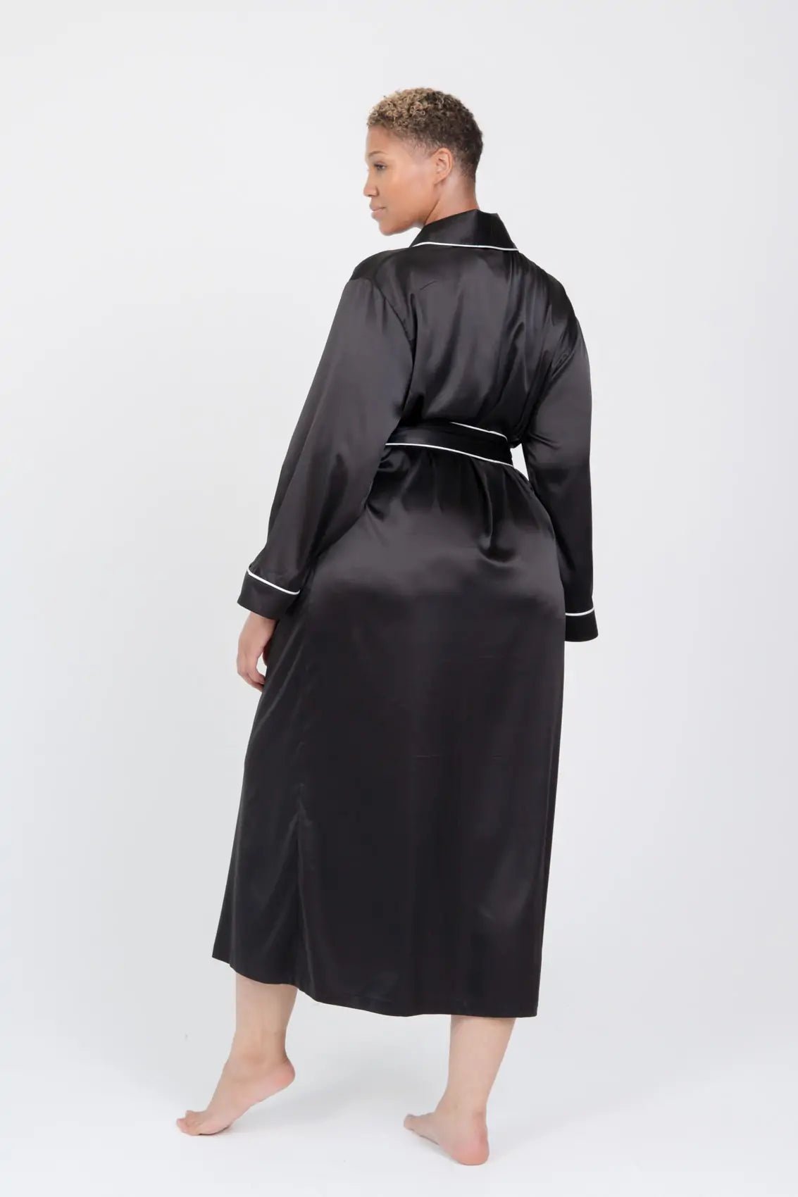 Long Satin Robe with Contrast Piping - Bella Babe by SK