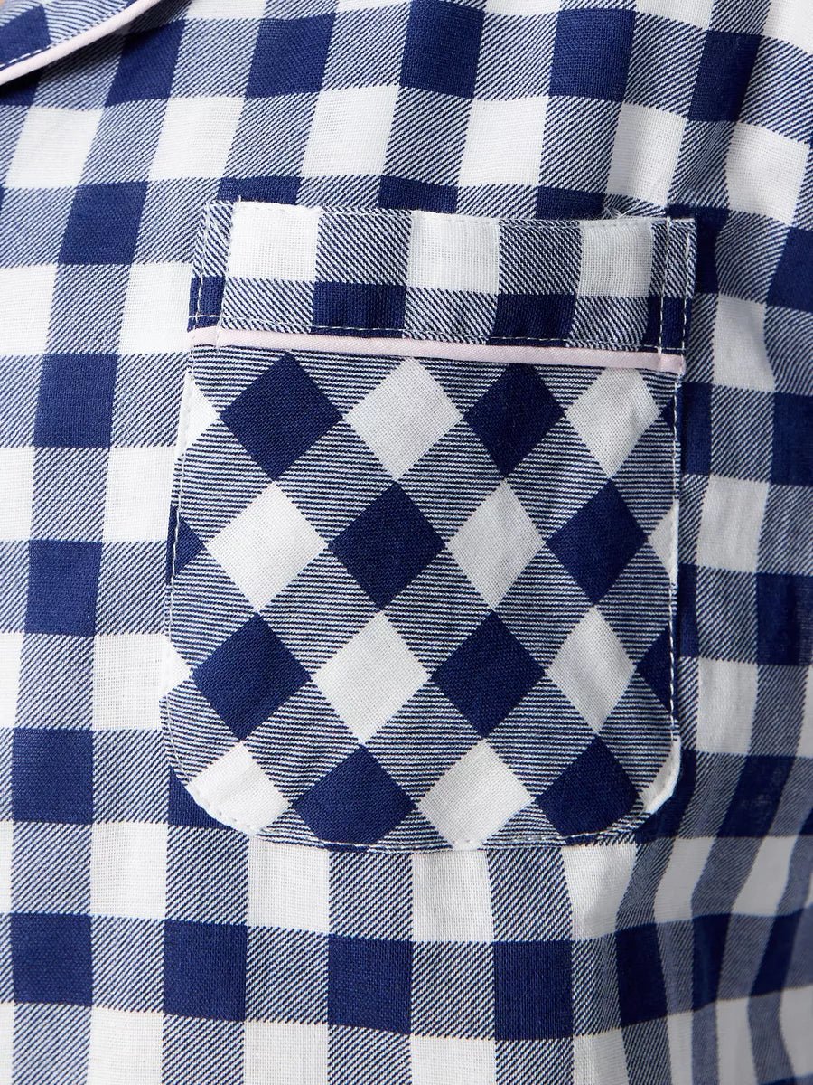 Loungewear Set Blue Checkered 100% Cotton - Bella Babe by SK