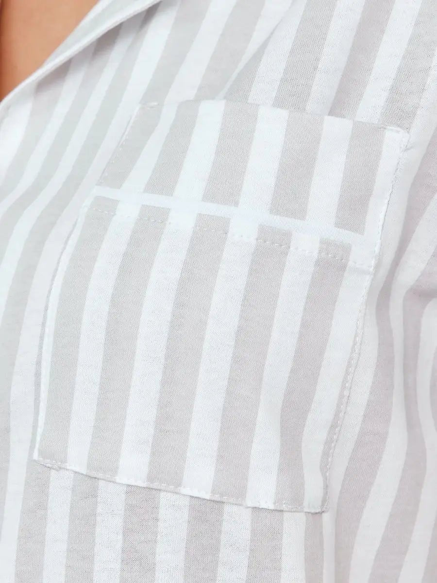 Loungewear Set Full Sleeve Grey Stripe 100% Cotton - Bella Babe by SK