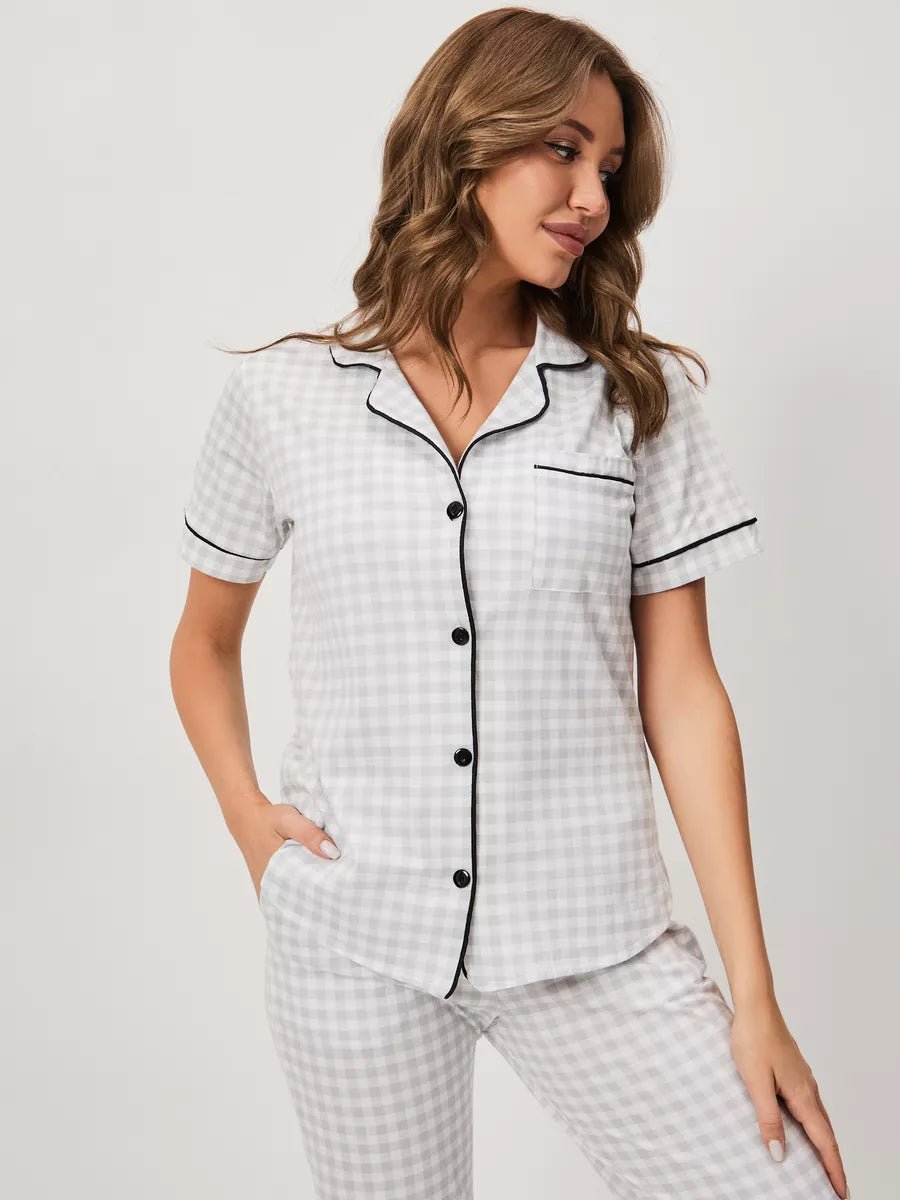 Loungewear Set Grey Checkered 100% Cotton - Bella Babe by SK