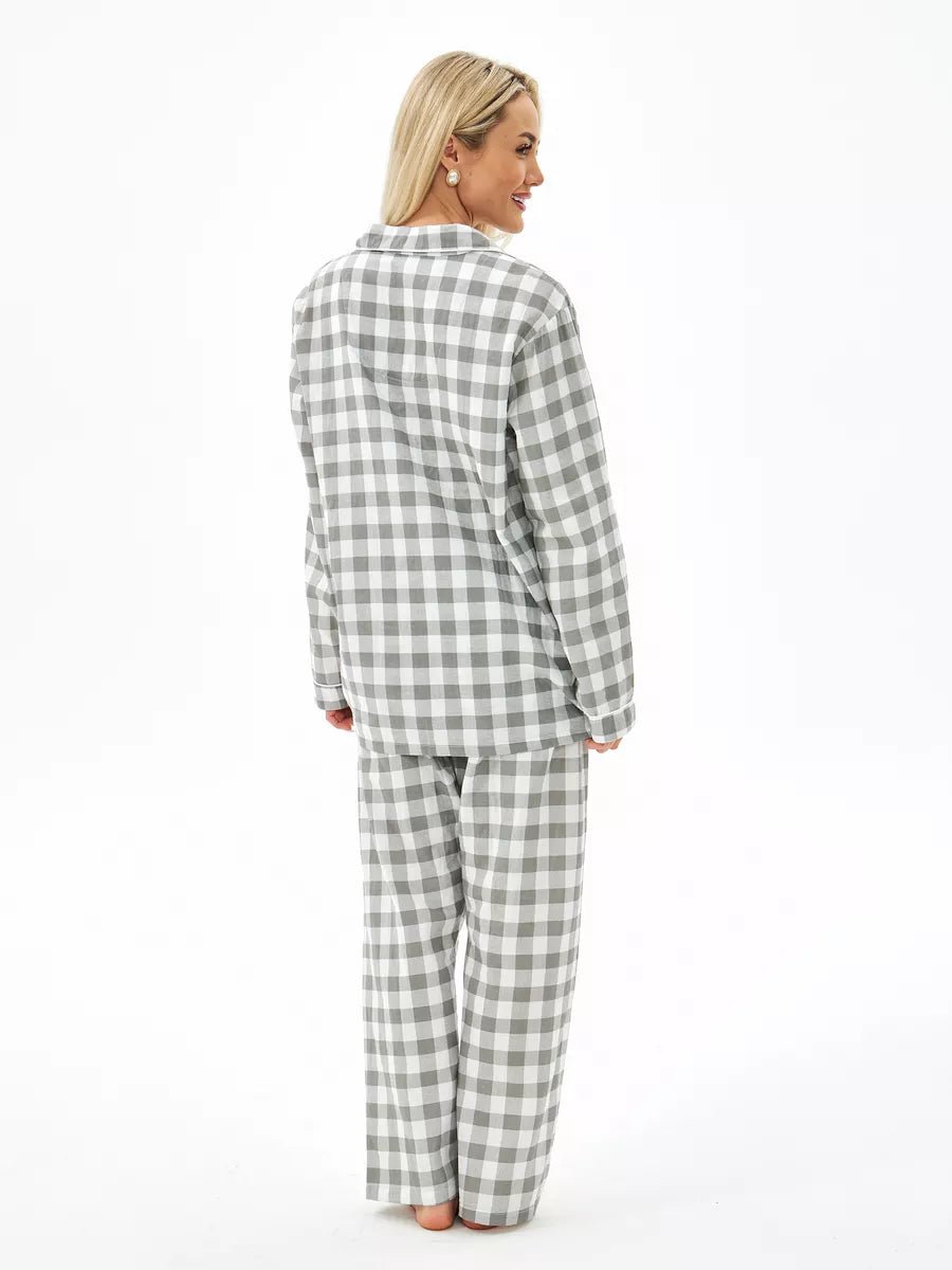 Loungewear Set Grey Checkered 100% Cotton - Bella Babe by SK