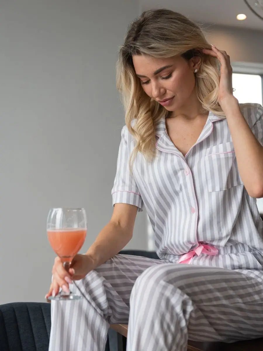 Loungewear Set Grey Striped 100% Cotton - Bella Babe by SK