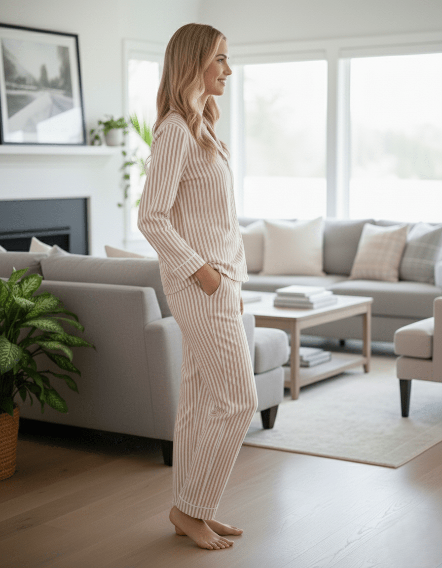 Loungewear Set in Stripe 100% Cotton - Bella Babe by SK