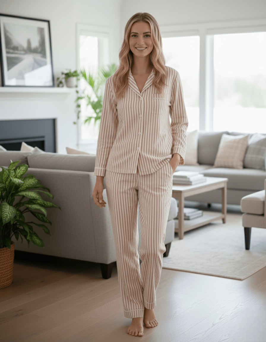 Loungewear Set in Stripe 100% Cotton - Bella Babe by SK