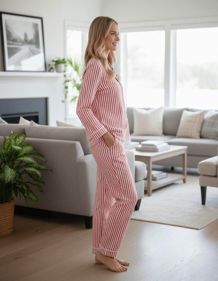 Loungewear Set in Stripe 100% Cotton - Bella Babe by SK
