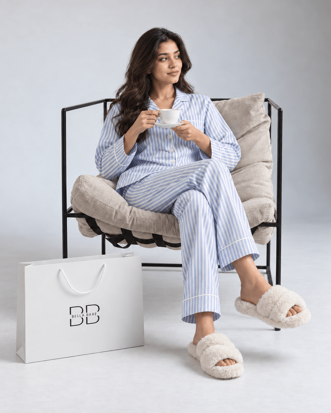 Loungewear Set in Stripe 100% Cotton - Bella Babe by SK